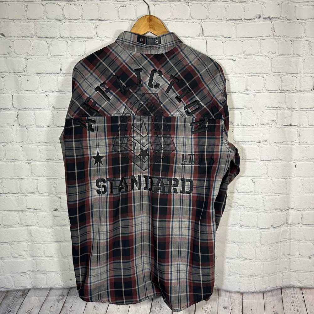 Affliction Buckle Shirt XL Standard LTD Mens Plaid Button Down Shirt Embroidered